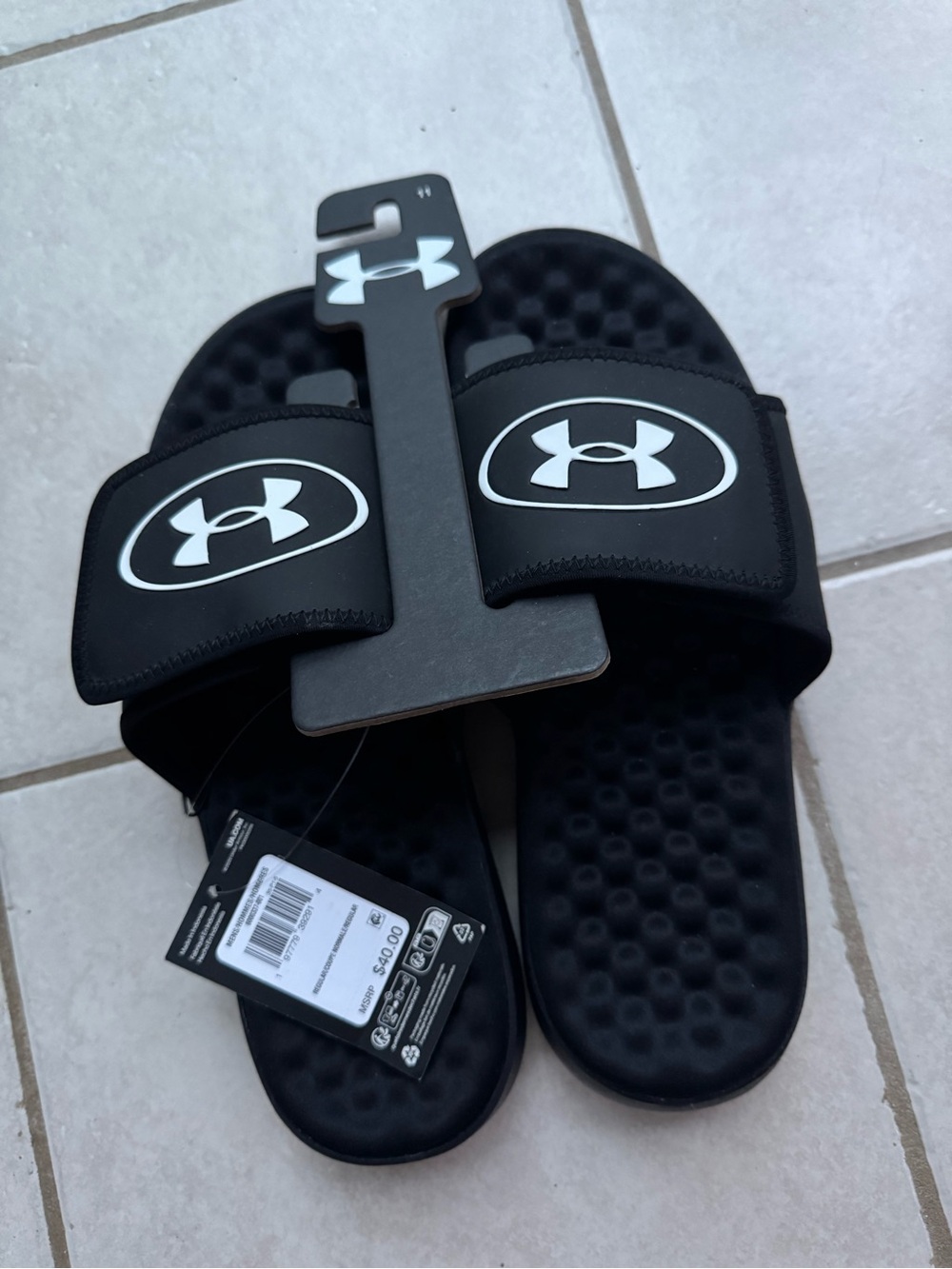 Under Armour Black Slide Sandals with White Logo